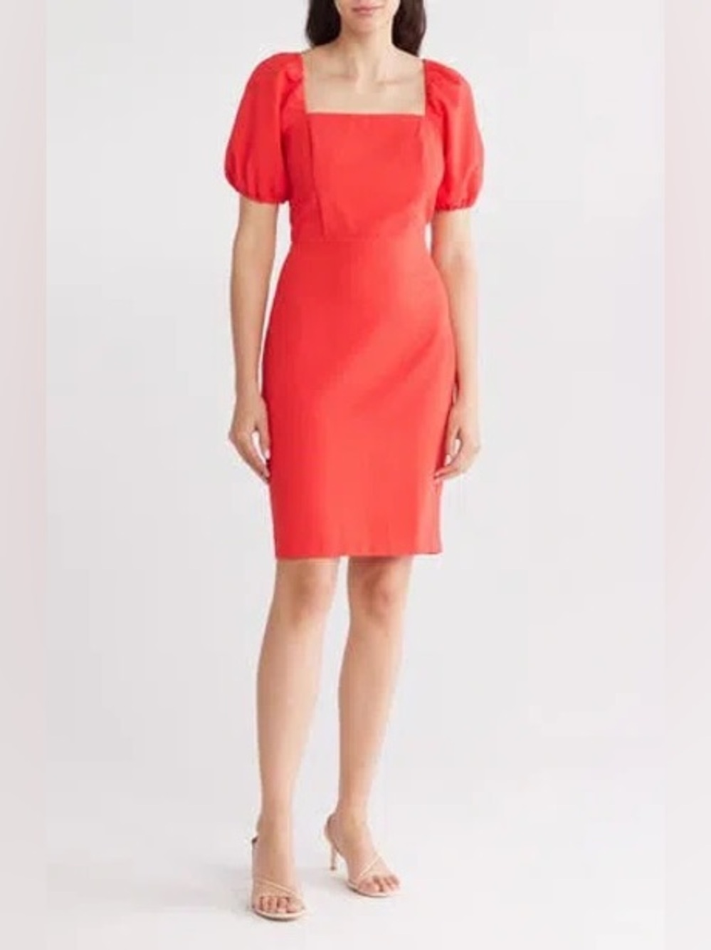 Eliza J Coral Puff Sleeve Square Neck Sheath Dress